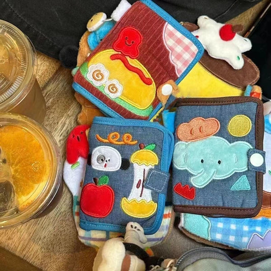 Fancyjoys® Cute Embroidered Fabric Wallet – Cartoon Pudding, Apple & Elephant Designs | Small Bifold Wallet for Girls & Women