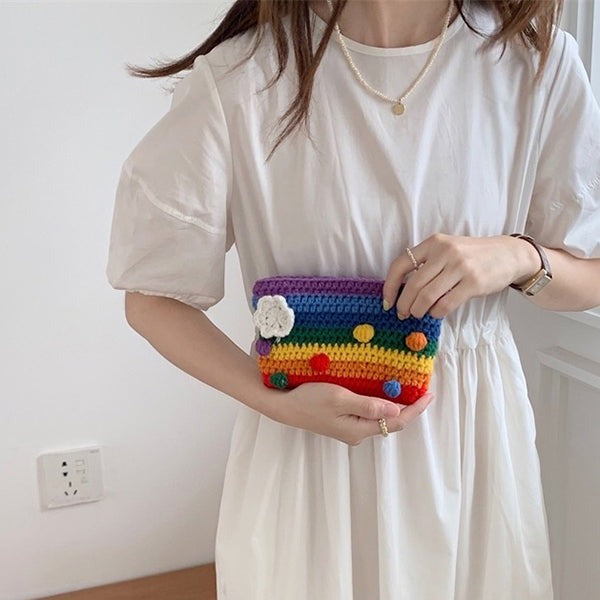 Fancyjoys® Handmade Rainbow Knit Coin Purse – Cute Mini Wallet, Card Holder & Clutch – Unique Gift for Women, Perfect for Coins & Cards
