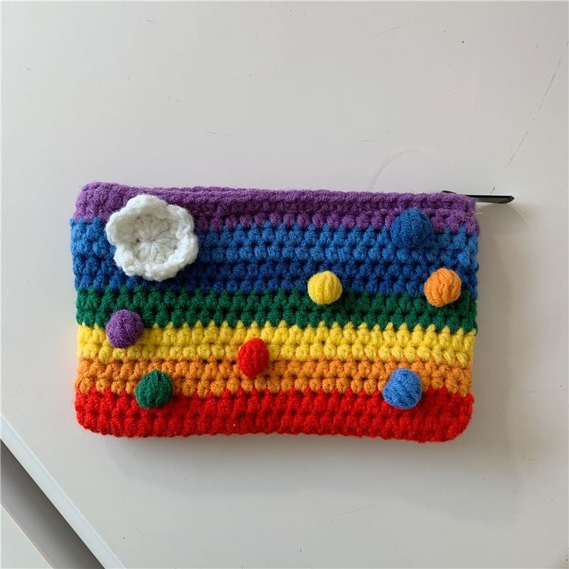 Fancyjoys® Handmade Rainbow Knit Coin Purse – Cute Mini Wallet, Card Holder & Clutch – Unique Gift for Women, Perfect for Coins & Cards