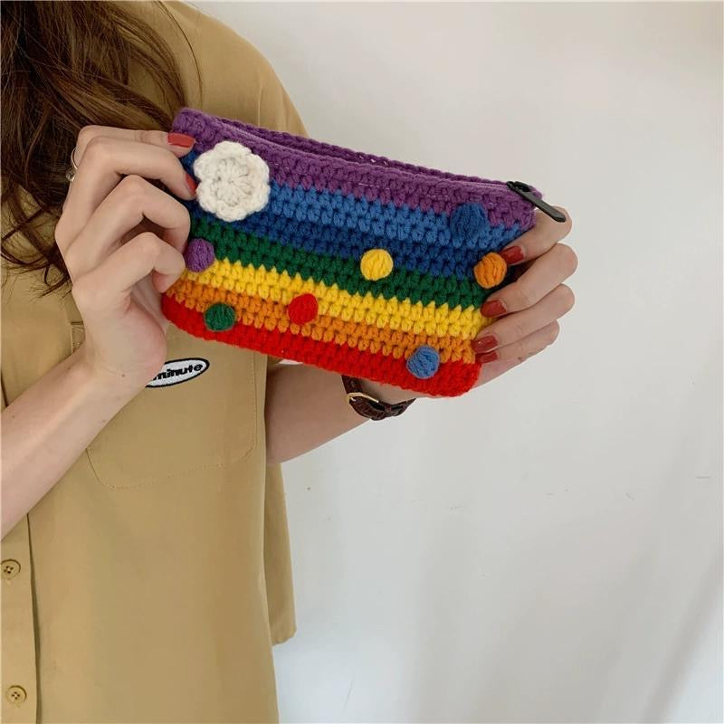 Fancyjoys® Handmade Rainbow Knit Coin Purse – Cute Mini Wallet, Card Holder & Clutch – Unique Gift for Women, Perfect for Coins & Cards