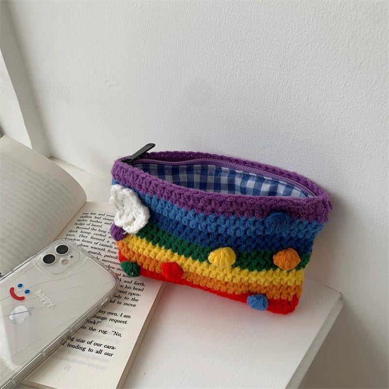 Fancyjoys® Handmade Rainbow Knit Coin Purse – Cute Mini Wallet, Card Holder & Clutch – Unique Gift for Women, Perfect for Coins & Cards