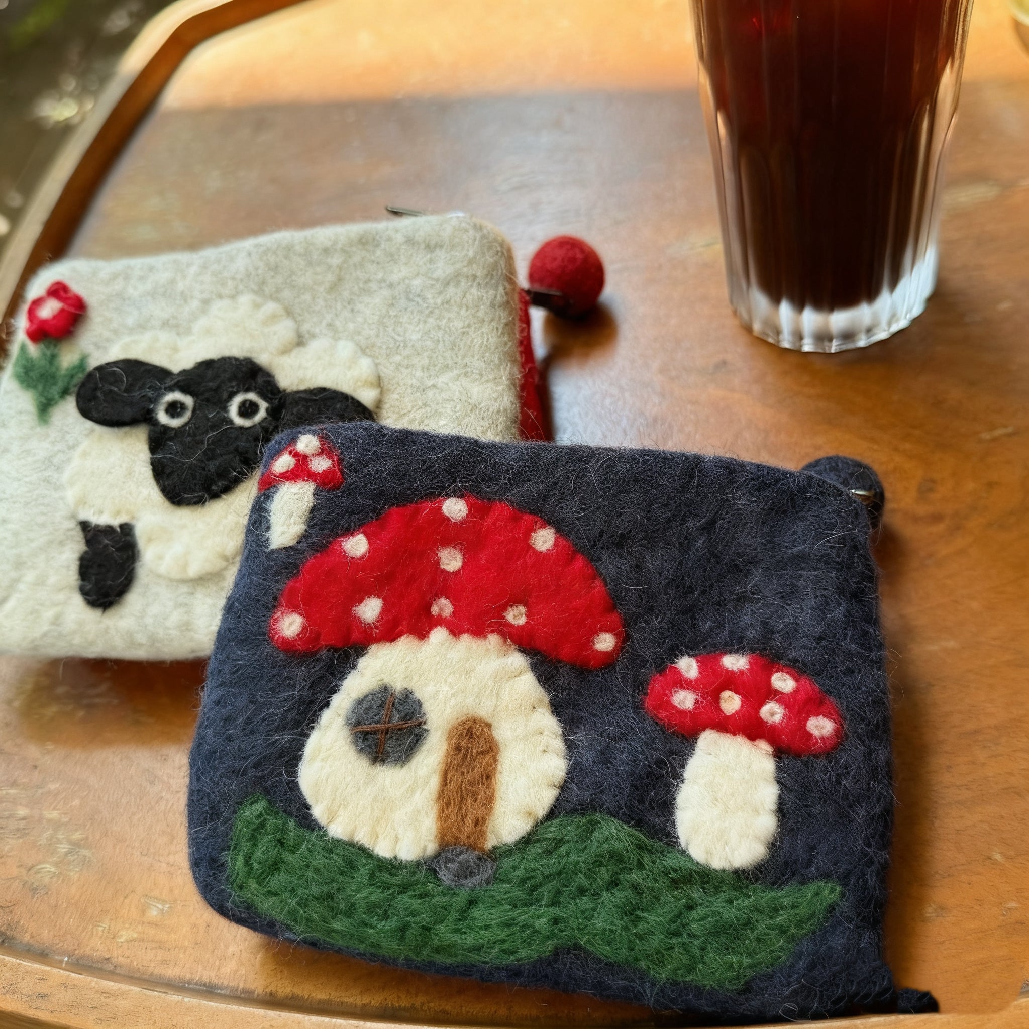 Fancyjoys® Handmade Wool Felt Coin Purse – Cute Mushroom & Sheep Card Holder, Small Wallet for Women & Girls