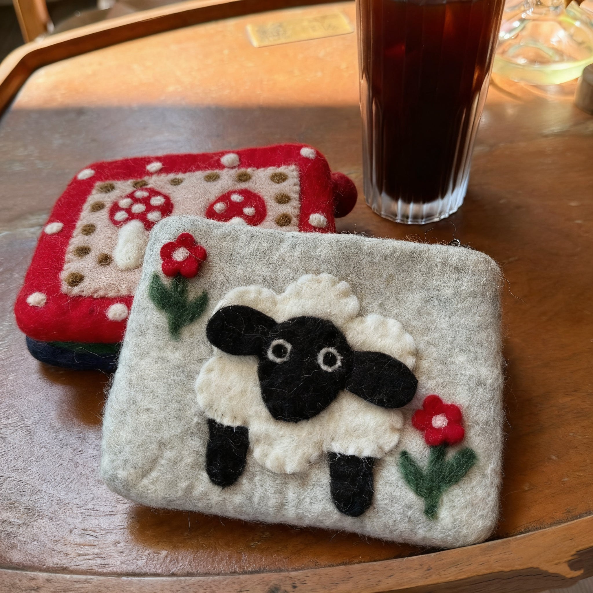 Fancyjoys® Handmade Wool Felt Coin Purse – Cute Mushroom & Sheep Card Holder, Small Wallet for Women & Girls