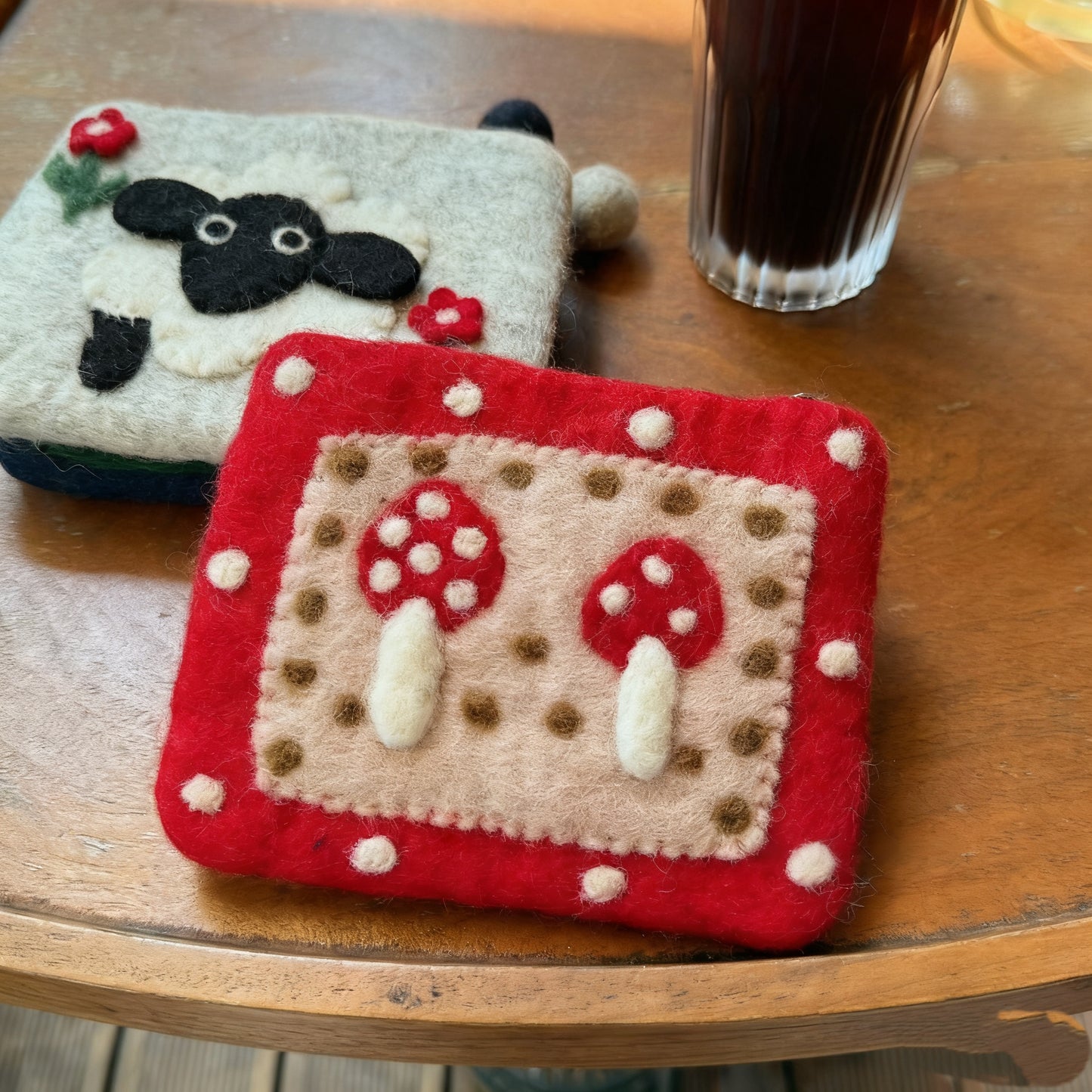 Fancyjoys® Handmade Wool Felt Coin Purse – Cute Mushroom & Sheep Card Holder, Small Wallet for Women & Girls