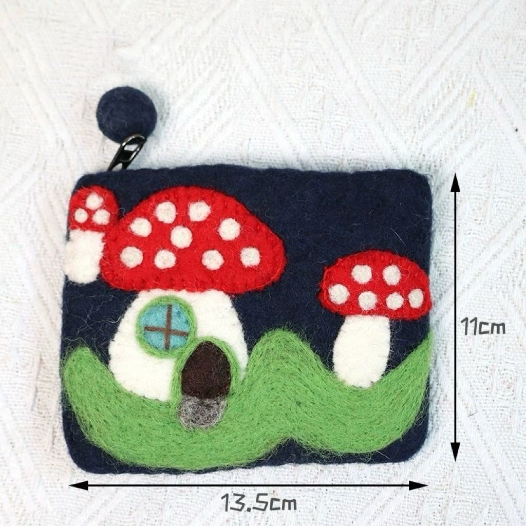 Fancyjoys® Handmade Wool Felt Coin Purse – Cute Mushroom & Sheep Card Holder, Small Wallet for Women & Girls
