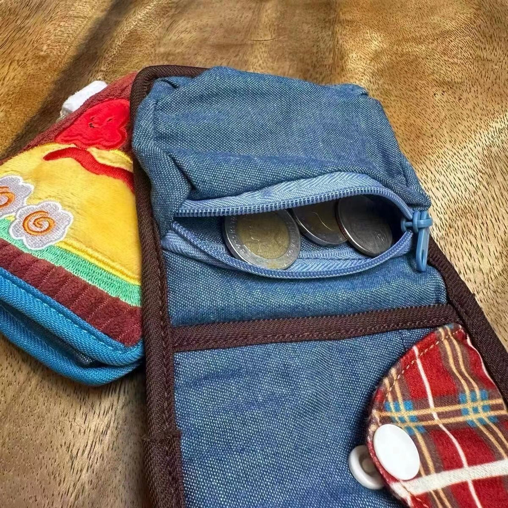 Fancyjoys® Cute Embroidered Fabric Wallet – Cartoon Pudding, Apple & Elephant Designs | Small Bifold Wallet for Girls & Women